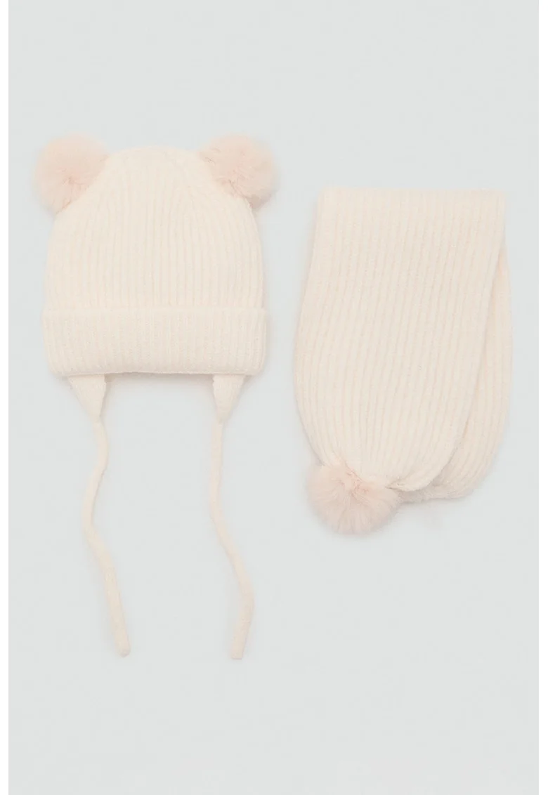 Fular tricotat striat cu ciucure, Crem