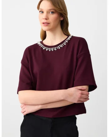 Tricou cu strasuri, Albastru lavanda