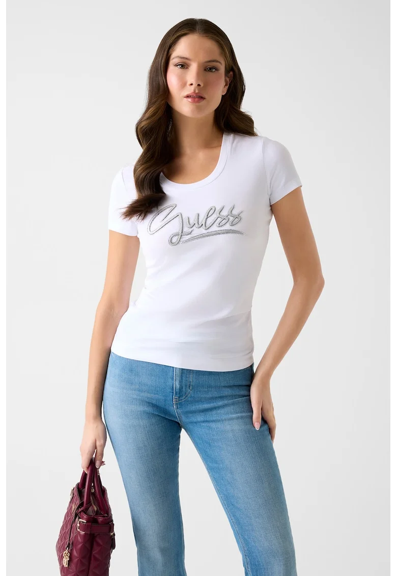 Tricou cu imprimeu logo, Alb/Argintiu