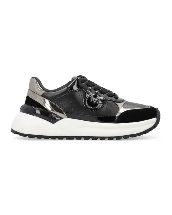 Pantofi sport de piele si piele ecologica Gem, Negru/Alb optic/Argintiu