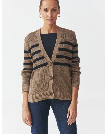 Cardigan de in cu dungi, Maro inchis/Albastru ultramarin