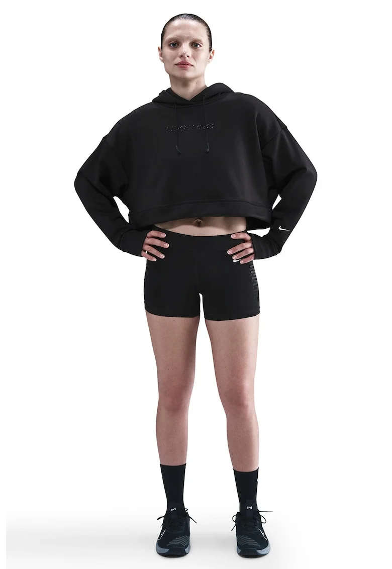 Hanorac crop cu logo si tehnologie Therma-Fit, Negru