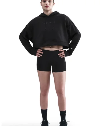 Hanorac crop cu logo si tehnologie Therma-Fit, Negru