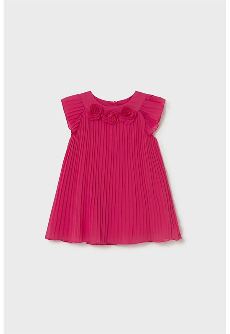 Rochie cu pliuri si detalii cu trandafiri, Roz zmeuriu