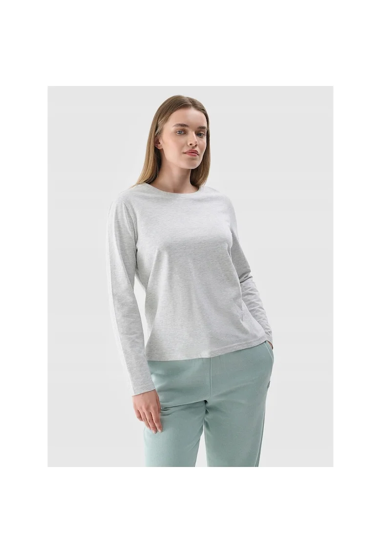 Tricou Dama Oversize Maneca Lunga  Gri Deschis, Bumbac, Casual & Sportstyle, XS-XXL