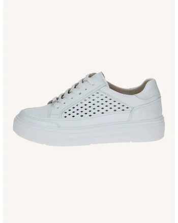 Pantofi sport flatform de piele cu segmente perforate, Alb optic