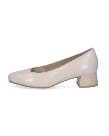 Pantofi din piele cu varf patrat si toc, Crem