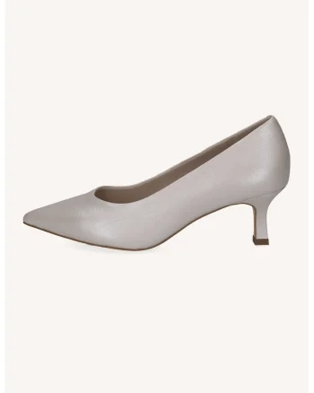 Pantofi din piele cu varf ascutit si toc kitten, Bej deschis
