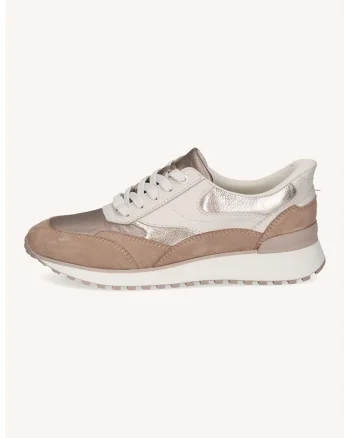 Pantofi sport weddge din piele si piele intoarsa cu design colorblock, Bej inchis/Maro nisip