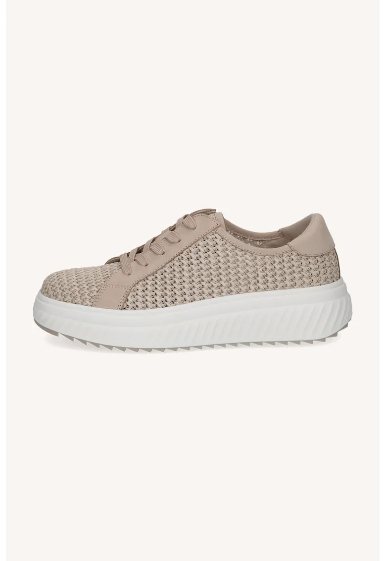 Pantofi sport wedge din piele cu garnituri din piele ecologica, Alb murdar/Bej deschis