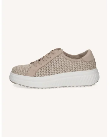 Pantofi sport wedge din piele cu garnituri din piele ecologica, Alb murdar/Bej deschis