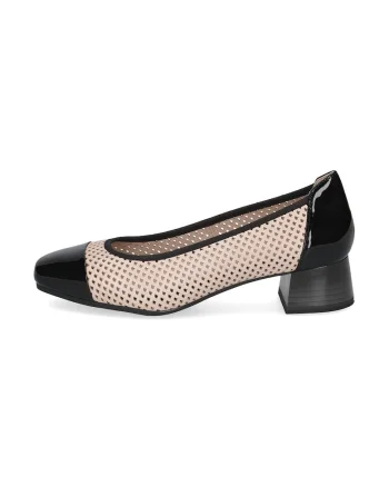 Pantofi cu varf patrat si toc, Negru/Bej