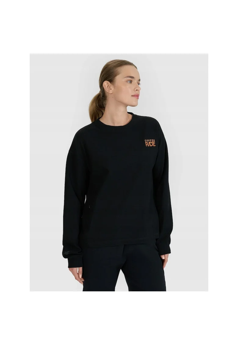 Bluza sport dama  maneca lunga, negru, bumbac/poliester