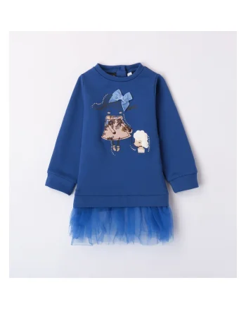 Rochie cu imprimeu si tull pentru fetite,  0.7363, Albastru