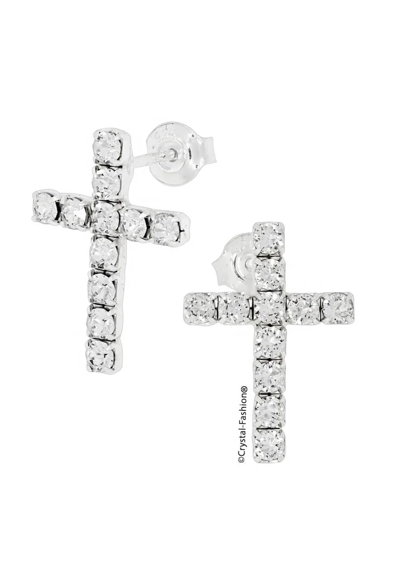 Cercei Mini Mona Cross 1.5cm, cristale Swarovski®, Crystal Clear