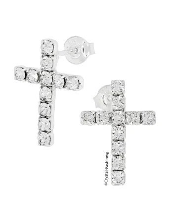 Cercei Mini Mona Cross 1.5cm, cristale Swarovski®, Crystal Clear