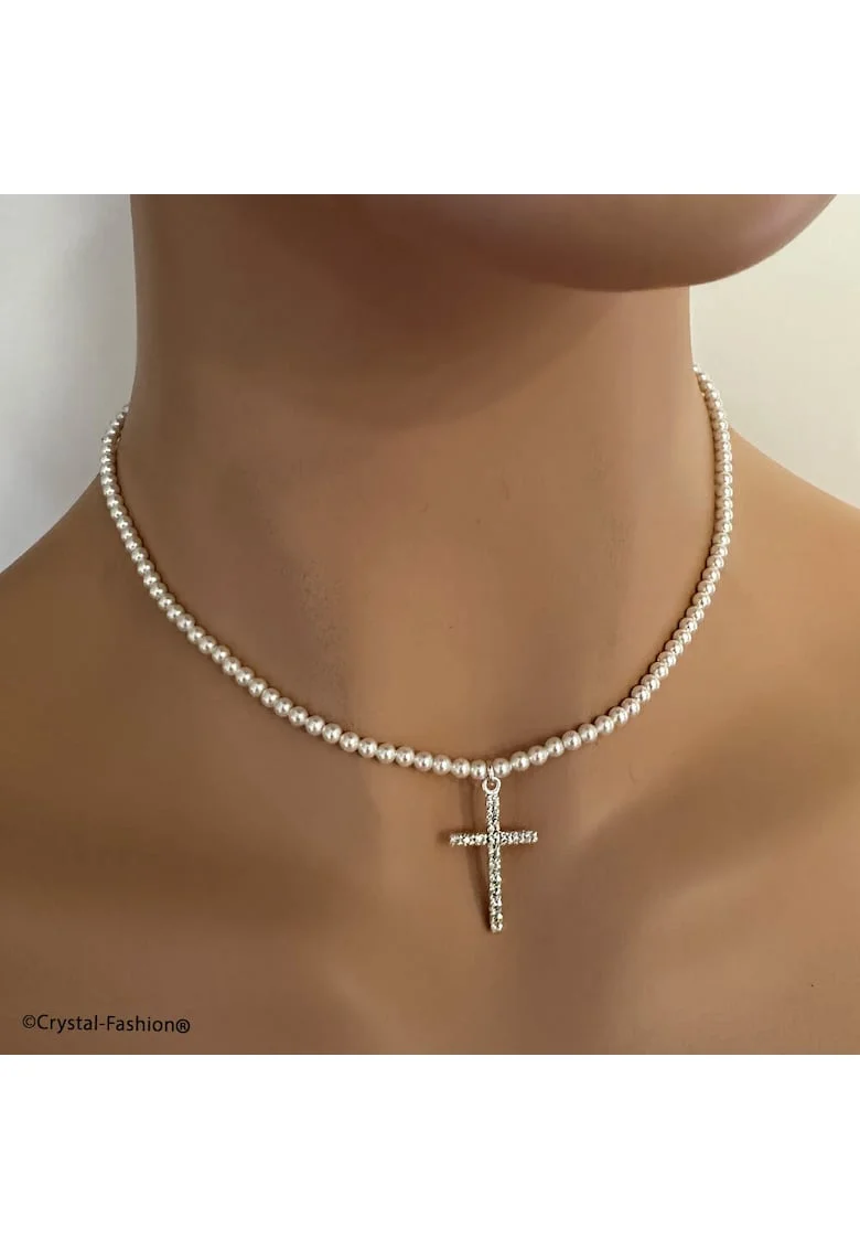 Colier Holy Pearl, baza gatului, cristale si perle Swarovski® 2.5cm Clear