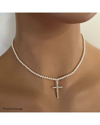 Colier Holy Pearl, baza gatului, cristale si perle Swarovski® 2.5cm Clear