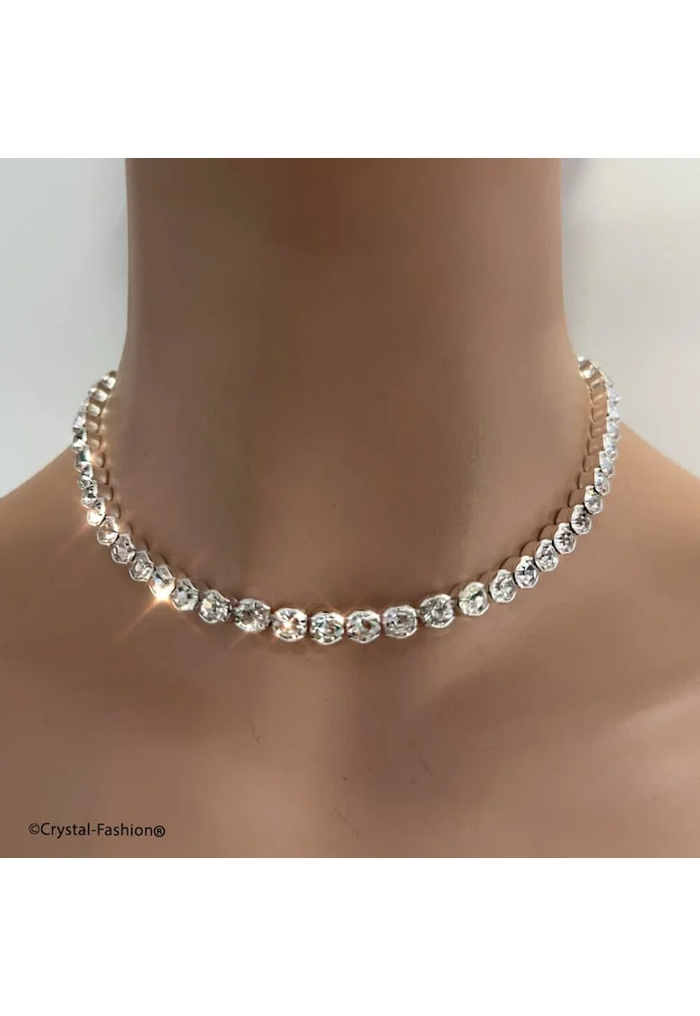 Choker Tennis cu cristale Swarovski®, 6mm, Crystal Clear