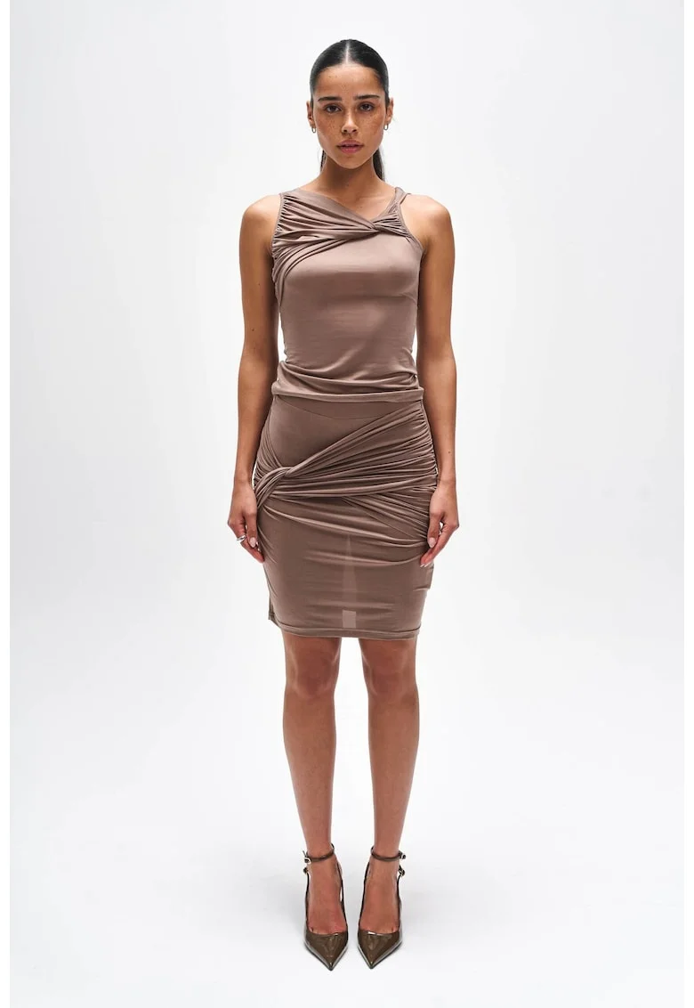 fusta dama din cupro material cu aspect de matase, Mocca