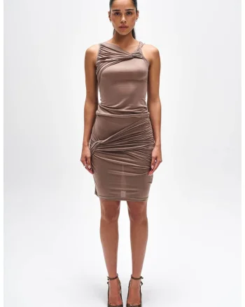 fusta dama din cupro material cu aspect de matase, Mocca