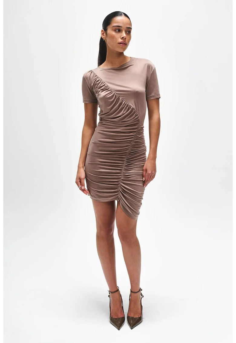 rochie dama din cupro material cu aspect de matase, Mocca