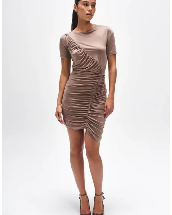 rochie dama din cupro material cu aspect de matase, Mocca