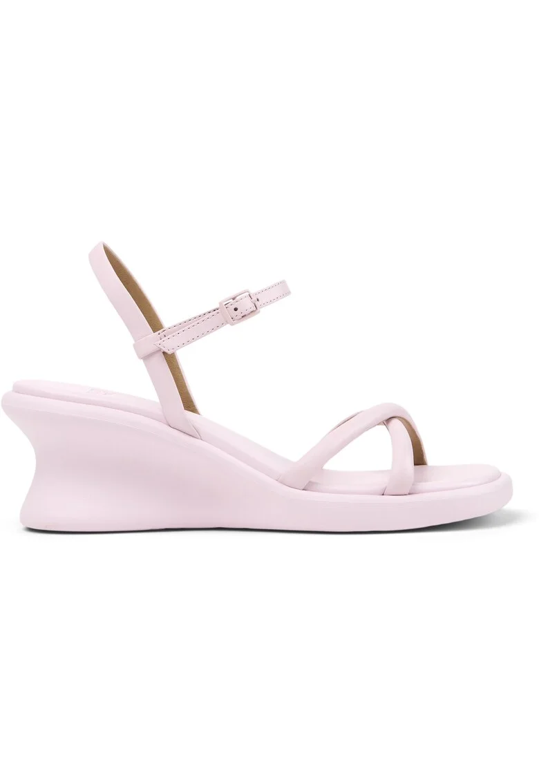 Sandale wedge din piele cu barete multiple Louise, Roz pal