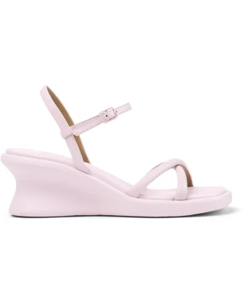 Sandale wedge din piele cu barete multiple Louise, Roz pal