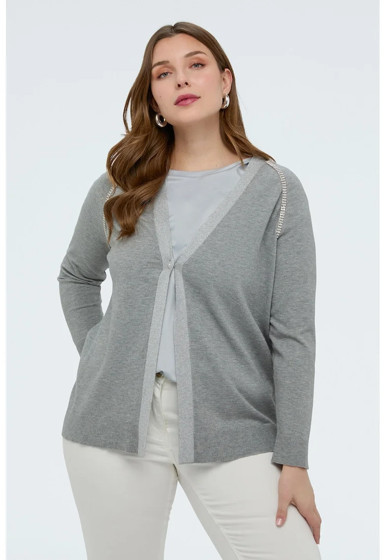 Cardigan uni cu nasturi, Gri melange