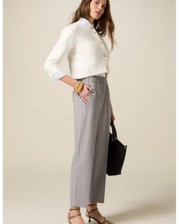 Pantaloni conici cu talie elastica, Gri melange