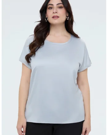 Tricou uni cu decolteu rotund, Alb