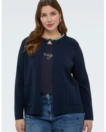 Cardigan cu buzunare aplicate, Bleumarin