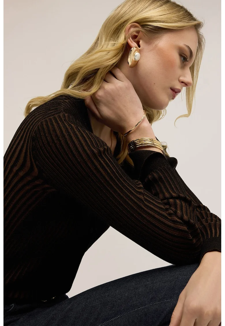 Cardigan slim-fit cu nasturi, Maro/Alb murdar