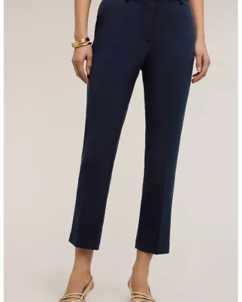 Pantaloni crop cu talie inalta, Bleumarin