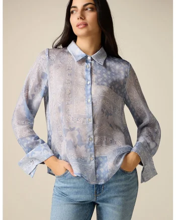 Camasa cu aspect de satin si model, Albastru deschis