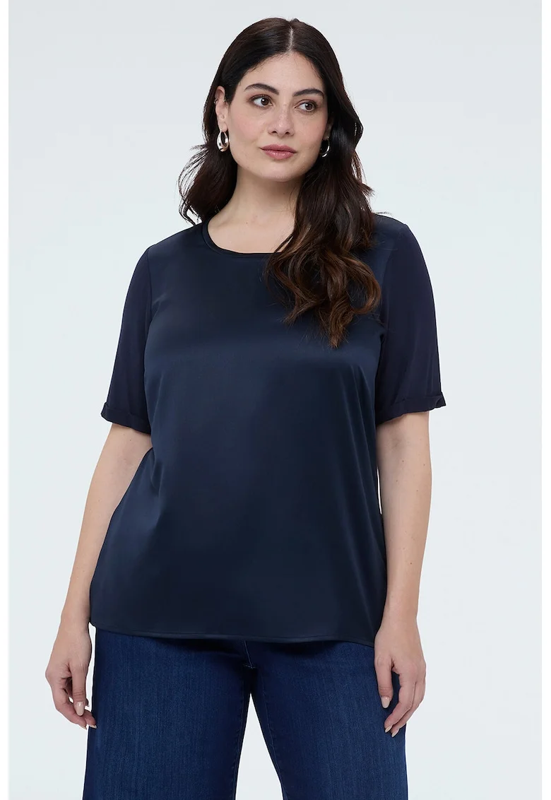 Bluza uni cu decolteu rotund, Bleumarin