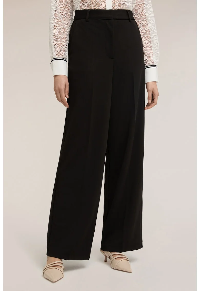 Pantaloni cu croiala ampla si buzunare laterale, Negru