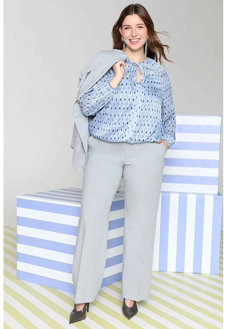 Bluza cu decupaj in V si model, Albastru glaciar