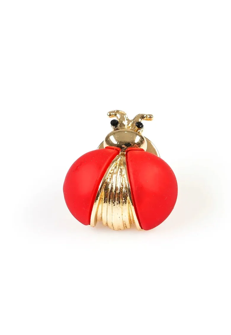 Brosa martisor buburuza rosie cu accente aurii
