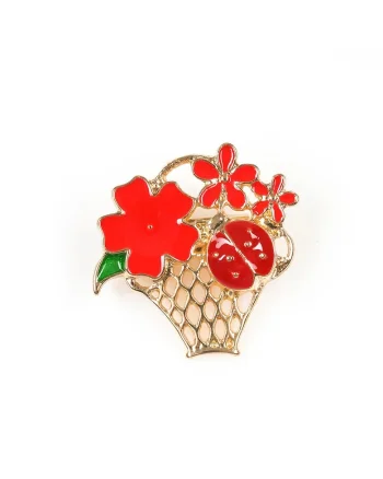 Brosa martisor cos cu flori rosii