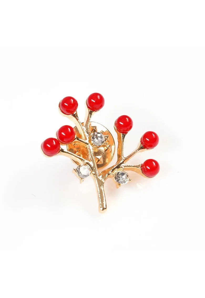 Brosa martisor copac auriu cu pietre rosii