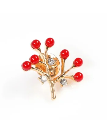 Brosa martisor copac auriu cu pietre rosii