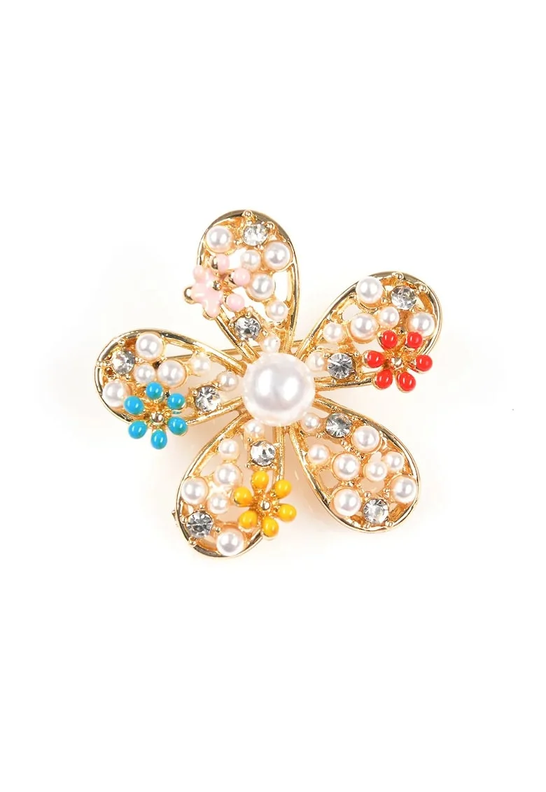 Brosa martisor floare aurie cu perle