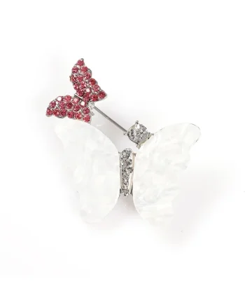 Brosa martisor fluturi cu sidef si pietre roz