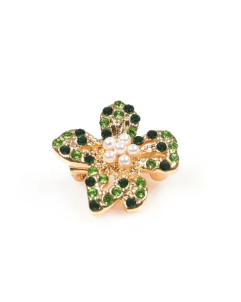 Brosa martisor floare cu pietre verzi si perle