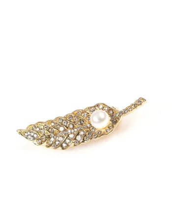 Brosa martisor frunza aurie cu perla