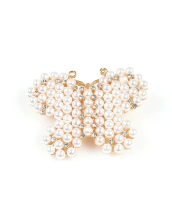 Brosa martisor fluture auriu cu perle albe