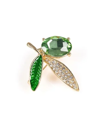 Brosa martisor frunza cu piatra verde
