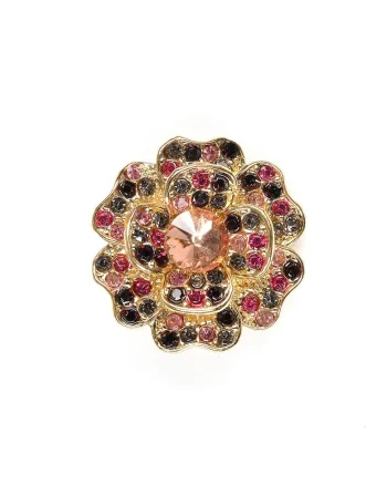 Brosa martisor floare aurie cu pietre roz si negre